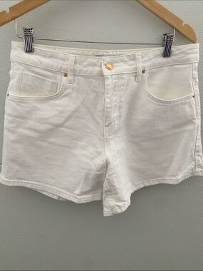 Zara White High-Rise Denim Shorts with Gold Hardware